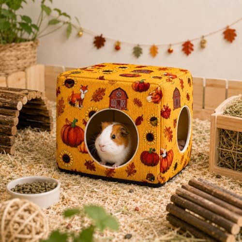Guinea Pig Hideout House with Removable Cushion, Washable Small Animal Cube Bed, Cozy Bunny Hideaway for Guinea Pigs, Chinchillas, Hedgehogs, Hamsters & Dwarf Rabbits