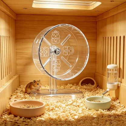 Hamster Exercise Wheel,Super-Silent Small Animals Exercise Wheels,Quiet Hamster Running Wheels with Adjustable Stand for Hamsters,Gerbils,Rats,Other Small Pets(Transparent, 7 inch)