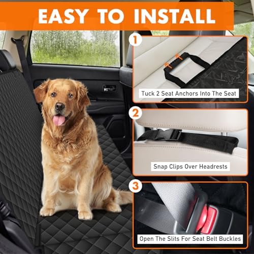 Waterproof Dog Backseat Cover for Cars, Non-Slip Pet Seat Protector, Black