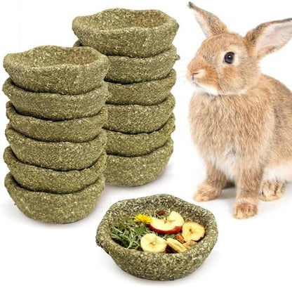 12 Pack Rabbit Chew Toys for Teeth Timothy Hay Chewing Bowl