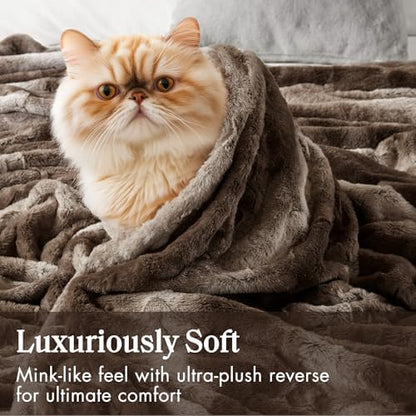 Madison Park Zuri Ultra Soft Faux Fur Twin Blanket Reversible, Brown