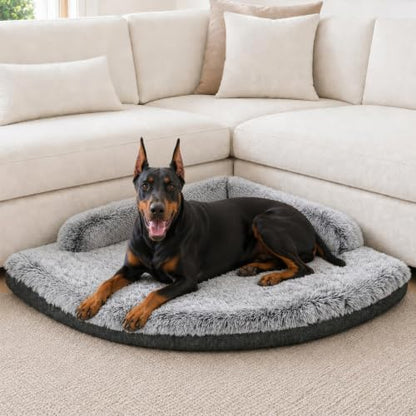 Corner Dog Bed XL, 42" Calming Fluffy Orthopedic Pet Beds, Grey