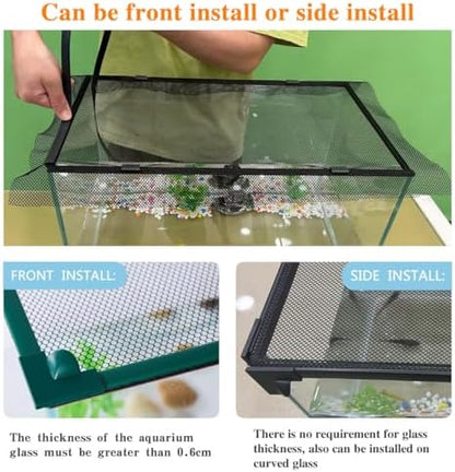 Magnetic Fish Tank Cover Green Frame Black Net, DIY Fish Tank Lid Adjustable Size Fit Tank Size Max 35''X19''(100x50CM) for Preventing Fish from Jumping Out and Reptile Escaping