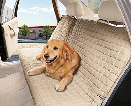 Elegant Comfort Quilted Design%100 Waterproof Premium Quality Bench Car Seat Protector Cover (Entire Rear Seat) for Pets - Ties to Stop Slipping Off THE Bench, Beige