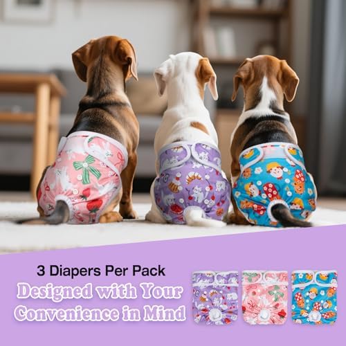 Pet Soft Female Dog Diapers, 3 Pack Washable Dog Diapers Female for Dogs in Heat Reusable Dogs Period Panties, Puppy Diapers (New Animals, L)