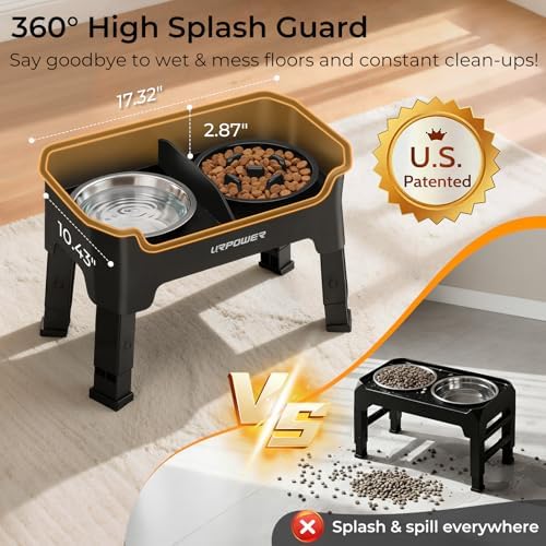 URPOWER Mess Proof Elevated Dog Bowls, Slow Feeder with Splash Guard