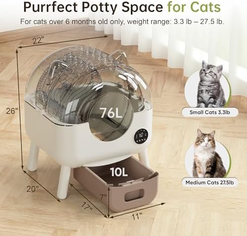 Greesum Fully Enclosed Self-Cleaning Cat Litter Box, 76L Large Capacity