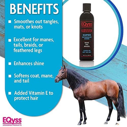 Eqyss Survivor Equine Horse Detangler - Smoothes Out Tangles, Mats, Knots - Enhances Shine, Softens Coat, Mane, Tail - for All Horses, USA-Made