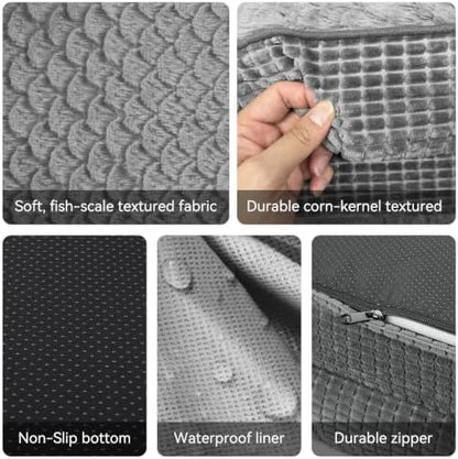JOEJOY Orthopedic Dog Beds Large Sized Dog, XL Egg-Crate Memory Foam Pet Couch Bed with Bolster Sides, Waterproof Lining, Removable Washable Cover & Non-Slip Bottom, Grey