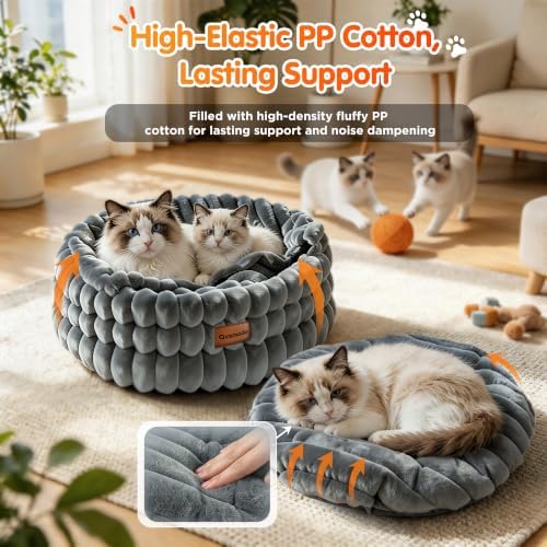 Cat Cave Bed for Indoor Cats Covered 2 in 1 Pet Burrow Beds (Gray)