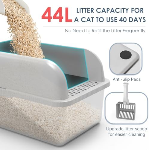 Suzzipaws XL 8" Deep Enclosed Stainless Steel Cat Litter Box for Big Cats