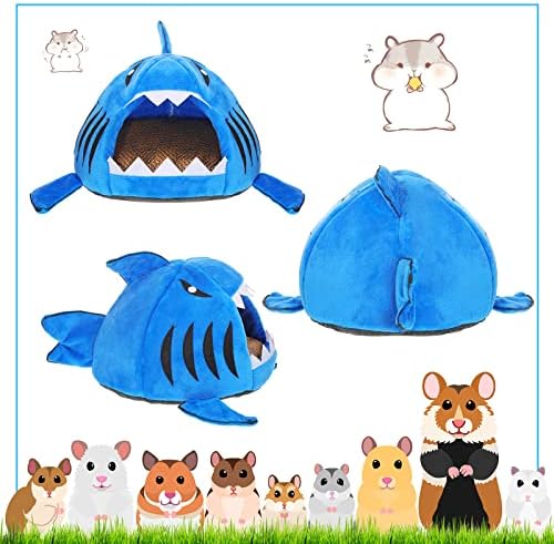 Jetec Shark Guinea Pig Hideout Bed, Small Animal Hamster House, Navy Blue