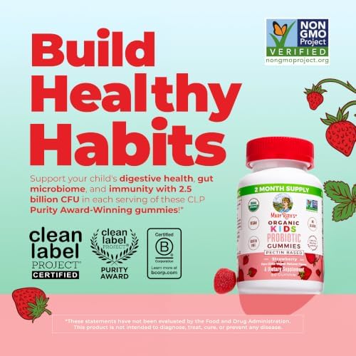MaryRuth Organics Kids Probiotics for Digestive Health | USDA Probiotic Gummies | 2 Month Supply | Kids Probiotics | Immune Support | Gut Health Supplement | Vegan | Non-GMO | Gluten Free | 60 Count