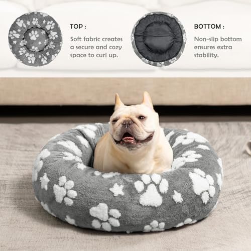 Donut Dog Beds, Calming Round Cat Beds for Indoor Cats, Grey, 23"