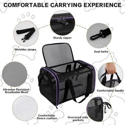 Cat Carrier, Soft-Sided Pet Carrier Bag, Breathable Mesh, Black (Purple, 20 * 13 * 13)