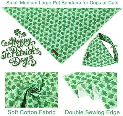 St. Patrick's Day Dog Bandana, Shamrock Triangle Bid Scarf for Small/Medium Dogs, Cotton Kerchief - Green Shamrock Spring Bandana for Girls, Boys or Cats