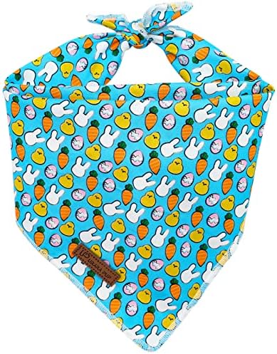 Easter Triangle Bid Dog Bandana, BlueEgg Cotton, S (23'' x 16'' x 16''), Comfortable, Geometric Rabbit Pattern, Unisex, Holiday, Easter
