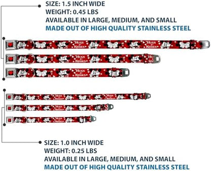 Buckle-Down Dog Collar Seatbelt Buckle Mickey Minnie Hugs Kisses Poses Reds White, Multicolor, 1.5" Wide - Fits 18-32" Neck - Large (DC-WDY290-WL)