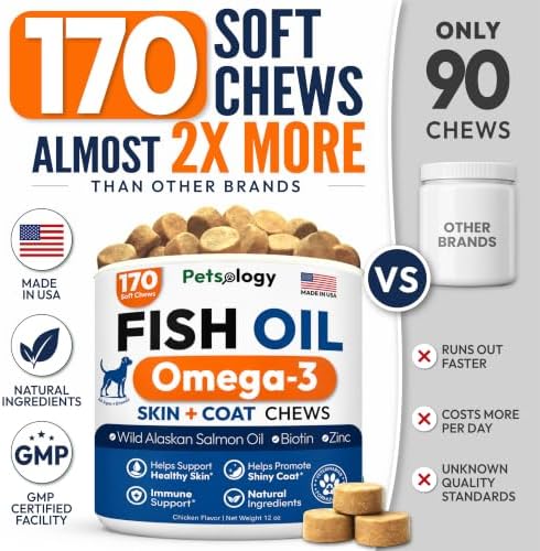 Omega 3 Fish Oil for Dogs - 170 Chews - Omega 3 for Dogs Itchy Skin Relief