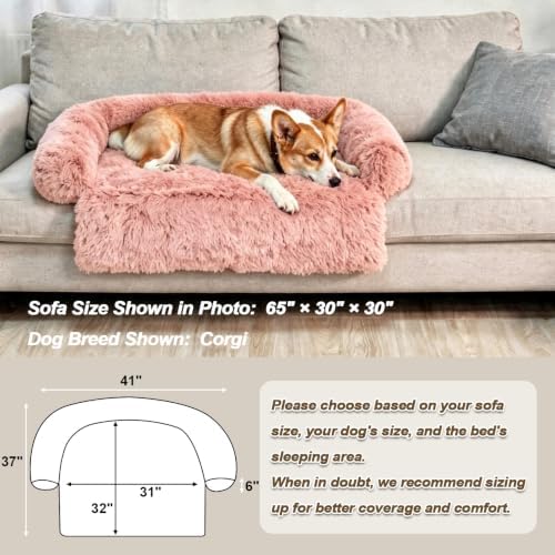 GGIB Calming Dog Bed Fluffy Plush Dog Mat for Furniture Protector with Removable Washable Cover for Large Medium Small Dogs and Cats (Medium, Pink)