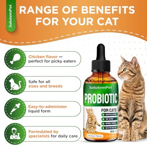 Cat Probiotic Helps with Colic, Upset Stomach, Diarrhea, Gas, and Bloating – Advanced Prebiotics & Probiotics for Cats Digestive Support – Enriched with Chicken Flavor – 2 Oz
