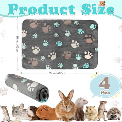Reginary 4 Pcs Guinea Pig Fleece Cage Liners, Cute Paw, 24 x 16 Inch