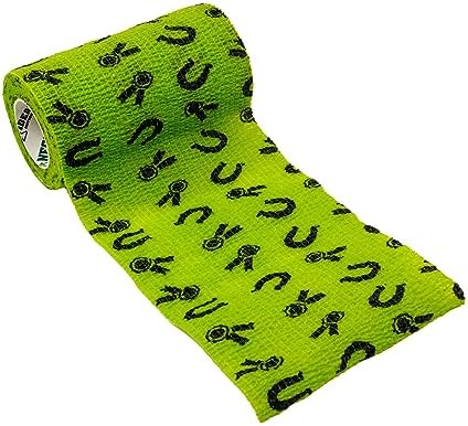 SyrFlex Cohesive Bandage 4” Green Horse Shoes and Ribbons 4pk