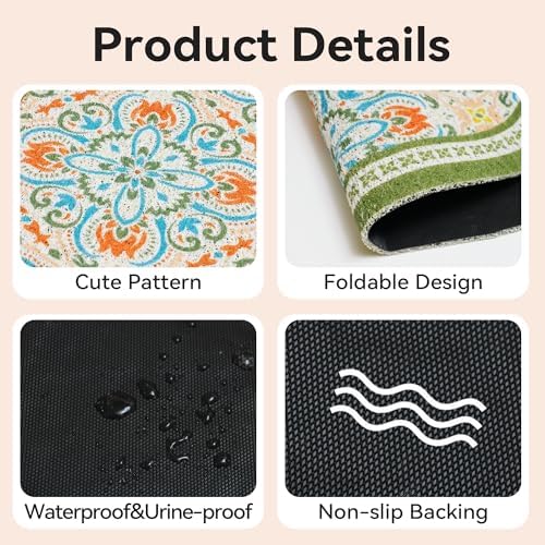 Cat Litter Mat, 33"x22" High Density PVC Litter Trapping Mat, Non-Slip, Waterproof & Urine-Proof Litters Catcher Mats, Keep Floor Clean, Soft on Kitten Paws, Cat Essentials Bean Green
