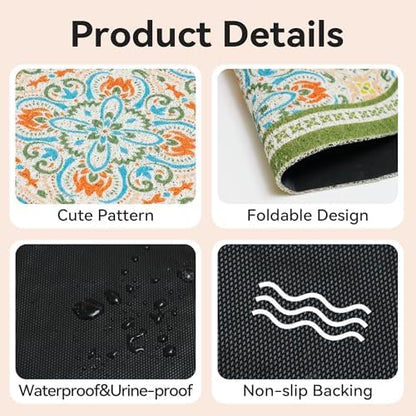 Cat Litter Mat, 33"x22" High Density PVC Litter Trapping Mat, Non-Slip, Waterproof & Urine-Proof Litters Catcher Mats, Keep Floor Clean, Soft on Kitten Paws, Cat Essentials Bean Green