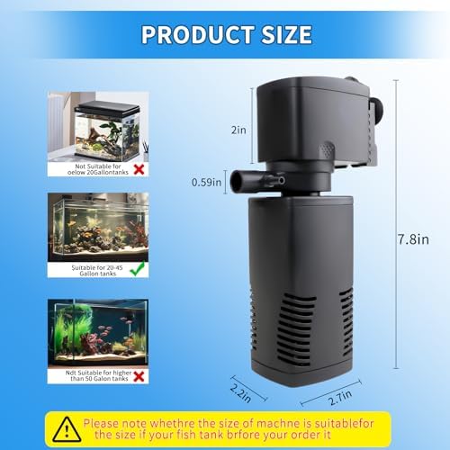 coospider-repta Fish Tank Filter for 15-40 Gallon Tank, 160 GPH Crystal Clear Powerful Internal Aquarium Filters Submersible Pump& Filter System for Fish Tank & Turtle Tank
