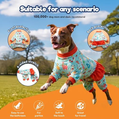 LovinPet Big Dog Large Dog Pajamas, Aqua Alpaca Print, Orange, L