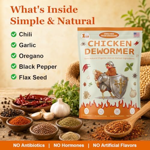 Natural Chicken Dewormer Powder, Chili Mix with Oregano for Poultry Supplement,16OZ