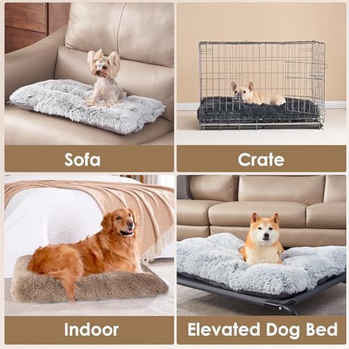 EHEYCIGA Fluffy Dog Crate Bed, Plush Extra Large Plus Dog Pillow, Camel