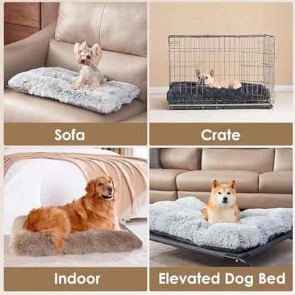 EHEYCIGA Fluffy Dog Crate Bed for Small Dogs, Plush Crate Pad, Camel