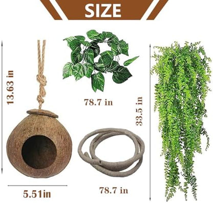 kathson Gecko Coco Hut Lizard Coconut Hide Cave Natural Coconuts Husk Reptile Hanging Nest Habitat Decor Bearded Dragon Terrarium Accessories for Crested Gecko Chameleon Snake Spider (4 PCS)