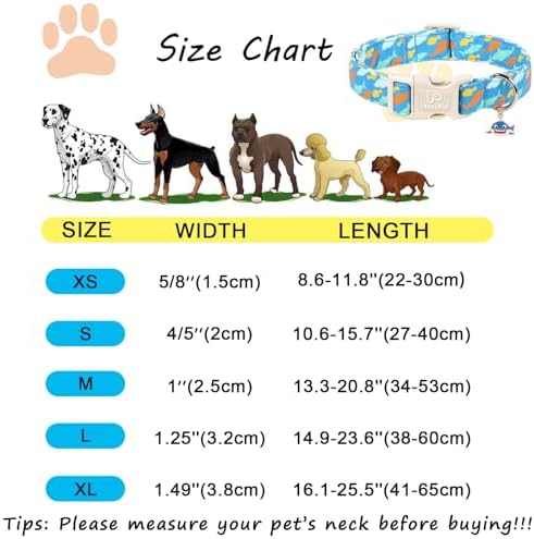Shark Dog Collar, Summer Cotton Blue Adjustable Pet Collar for Male Dogs, Cute Ocean Pattern Soft Comfortable Durable Buckle with Charm for Boy Dogs