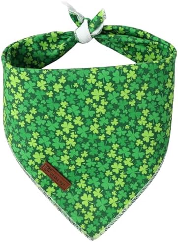 St. Patrick's Dog Bandanas, UP URARA PUP Shamrock Triangle Bid Clover Scarf for Medium Large Girl Boy Dogs, Spring Cotton Puppy Kerchief, Green Dog Bandana,L