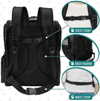 PetAmi Dog Backpack Carrier for Cats, 4-Way Entry Ventilated, 18 lbs, Black