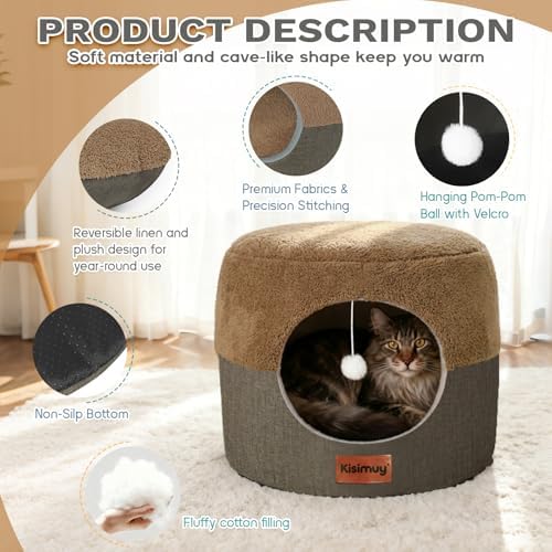 2-in-1 Cat Bed Cave, Cozy Covered Cat Beds for Indoor Cats,Pet Bed