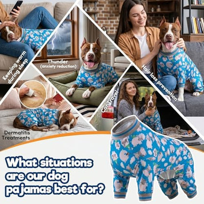 LovinPet Large Dog Clothes, Big Dog Bodysuit, Happy Hippo Blue Print, M