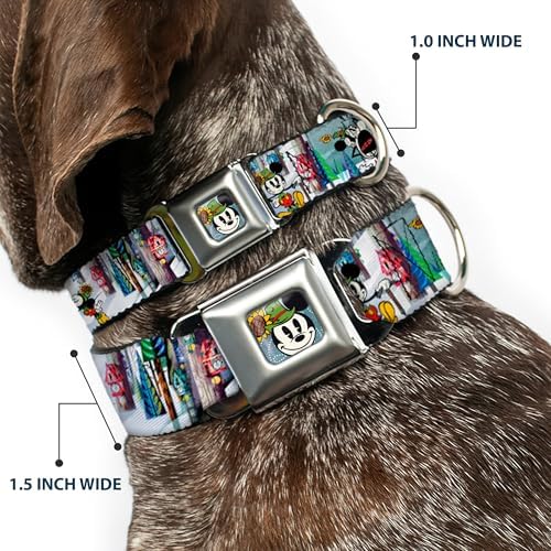 Buckle-Down Seatbelt Buckle Dog Collar - Mickey & Minnie Yodelberg Scenes - 1.5" Wide - Fits 16-23" Neck - Medium