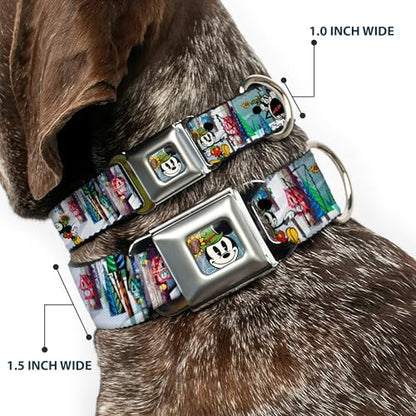 Buckle-Down Seatbelt Buckle Dog Collar - Mickey & Minnie Yodelberg Scenes - 1.5" Wide - Fits 18-32" Neck - Large