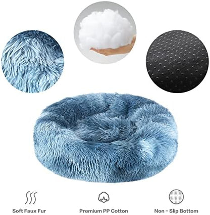 NOYAL Donut Dog Bed for Small Medium Pets, Plush Calming Faux Fur