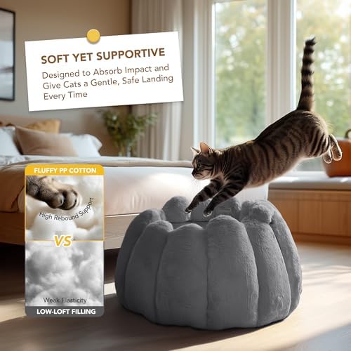 PETNOVO Pumpkin Cat Bed, Plush Donut Cuddler with High Bolster, Non-Slip