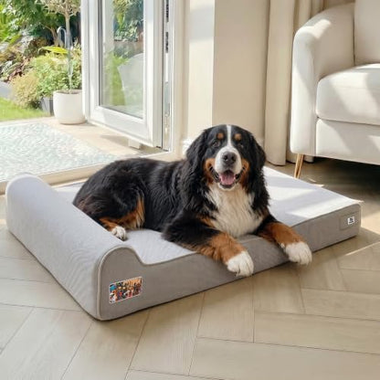 Sytopia Orthopedic Dog Beds for Extra Large Dogs, 7" Extra Thick Memory Foam Canvas Pet Bed with Durable Chew Proof Fabric Cover, Waterproof Liner & Washable Cover, Nonskid Bottom, Light Grey