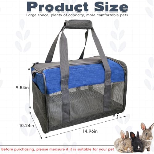 PINVNBY Bunny Carrier for Travel Camping Outdoor, Small Pet Carrier, Guinea Pig Carrier, Breathable Pet Portable Hand Bag for Hamster Rabbit Guinea Pig (Blue & Gray)