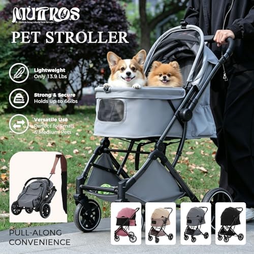MUTTROS Pet Stroller for Dogs & Cats, 66lbs, Gray