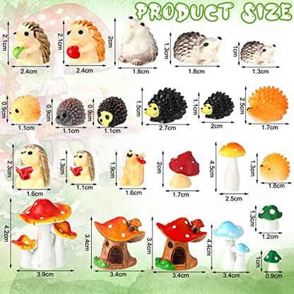 Woanger 30 Pcs Fairy Garden Accessories Hedgehog Mushroom Figurines, Vivid