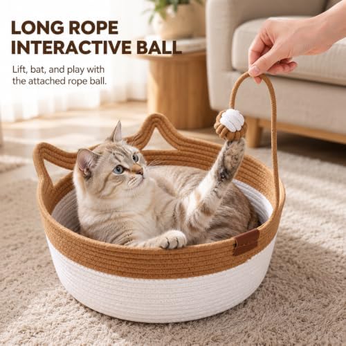 Large Instinct Basket Stimuli Cat Bed, Handwoven Cotton Rope Cat Basket