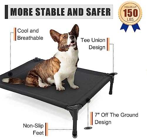 Garnpet Elevated Dog Bed for Small Dogs, Raised Dog Cot Fits Up to 150 LBs, Heavy Duty Pet Cots with Durable Supportive Teslin Recyclable Washable Mesh, Indoor & Outdoor Pet Bed, Brown